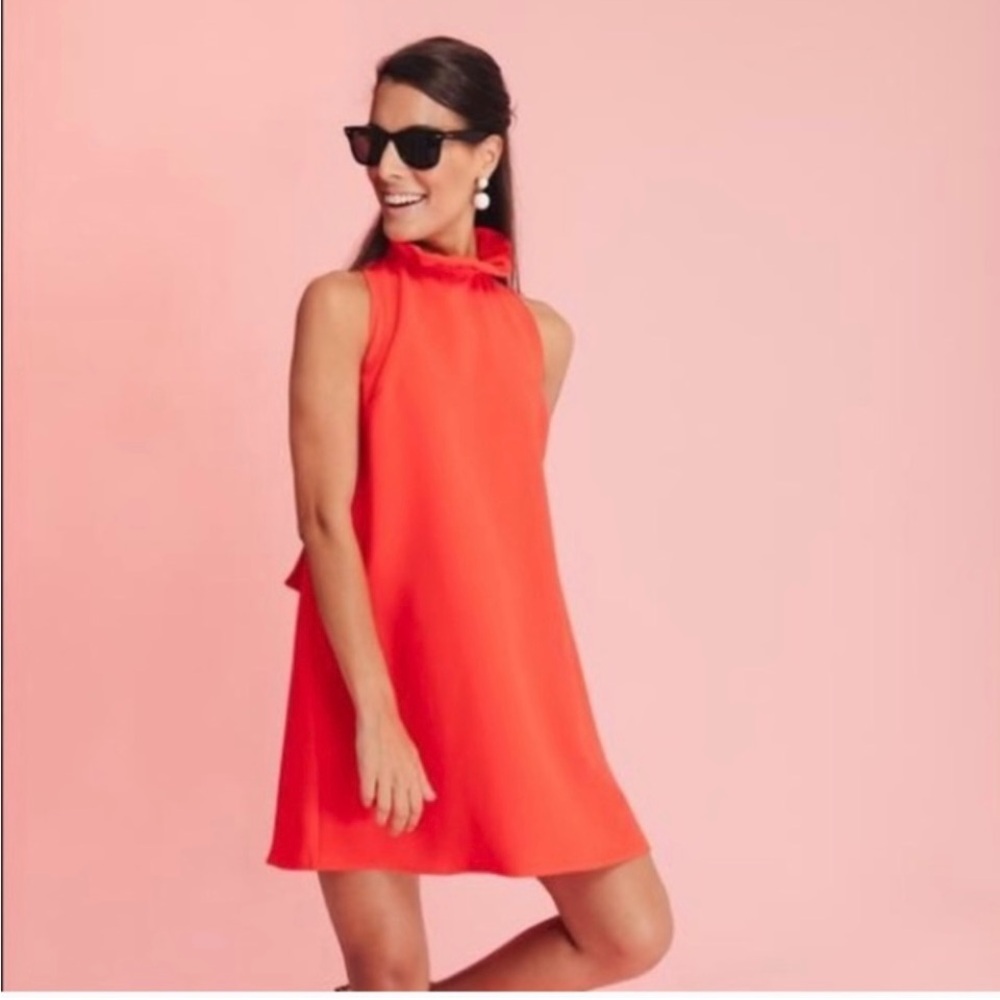 Worn once.  Excellent condition. Tuckernuck  ruffle neck dress in poppy coral S.